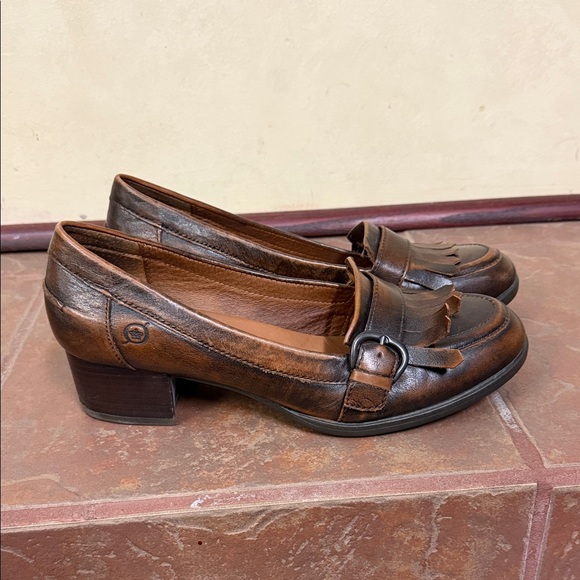 Born Lissette Brown Leather Fringed Heeled Women's Loafer Shoes Size 10 - Picture 2 of 6